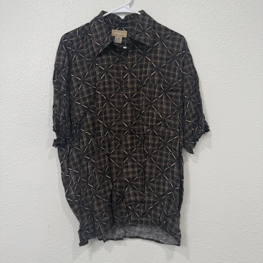 Natural Issue Mens Large Rayon Short Sleeve Button Down Geometric Print Shirt